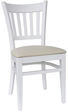abritus Set 2 Stühle Esszimmerstuhl Küchenstuhl Wohnzimmerstuhl Stuhl Holz Buche massiv für Gastro Bistro Cafe Küche, weiß, Sitzpolster Kunstleder, fertig montiert. Belastbarkeit 150 kg *T002