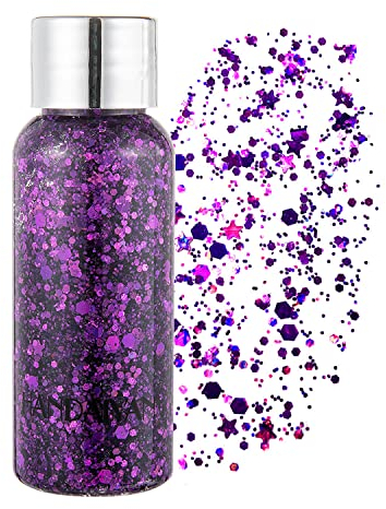 GL-Turelifes Mermaid Pailletten Chunky Glitter Liquid Lidschatten Glitter Body Gel Festival Glitter Kosmetik Gesicht Haar Nägel Make-up Long Lasting Sparkling 30 g (06# Lila)