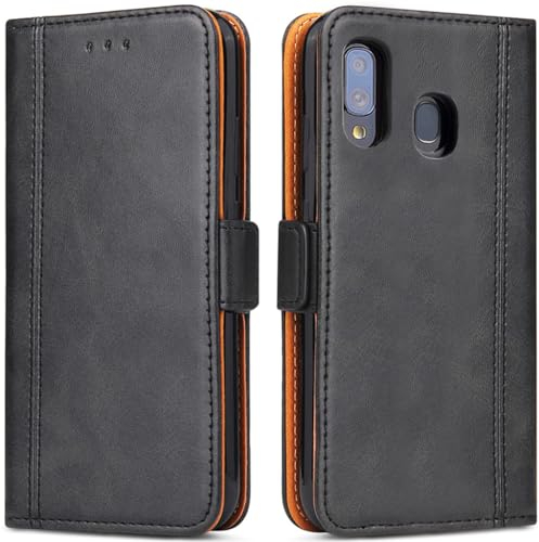 Bozon Galaxy A40 Hülle, Leder Tasche Handyhülle für Samsung Galaxy A40 Schutzhülle Flip Wallet mit Ständer und Kartenfächer/Magnetverschluss (Schwarz)
