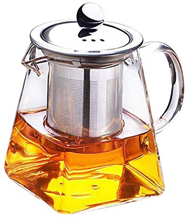 VALINK Venus Teiera in vetro trasparente resistente al calore, con filtro in acciaio inox, teiera da 350 ml, teiera quadrata in vetro per tè sfuso, per tè sfuso, per casa e cucina