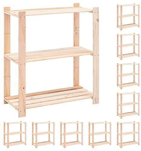 vidaXL 10x Kiefernholz Massiv Lagerregal 3 Böden Standregal Bücherregal Haushaltsregal Küchenregal Kellerregal Büroregal Holzregal 80x38x90cm 150kg