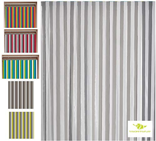 Rideau de porte Lanières plastiques qualité supérieure, Intérieur et Extérieur, Largeur 90 cm x longueur 220 cm, plusieurs modèles aux choix de MadeInNature® (Gris, blanc)