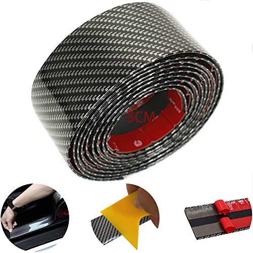 Film de Protection de seuil Universel en Fibre de Carbone pour Protection de Porte de Camion SUV Automobile (Fibre de Carbone Noire 5CMX3M) + grattoir Jaune