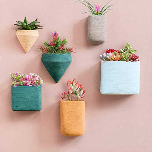 Juego de 6 macetas de Resina geométrica de Colores para Colgar en la Pared, florero de Pared, para Plantas de Aire, contenedor Vertical para Helecho, Flores de Seda, Cactus, suculenta
