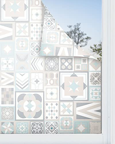 Panorama Vinilo para Ventanas Azul Estilo Hidráulico 39x100 cm - Lámina Translúcida para Cristal - Pegatina Privacidad - Válido para Ducha - Decoración