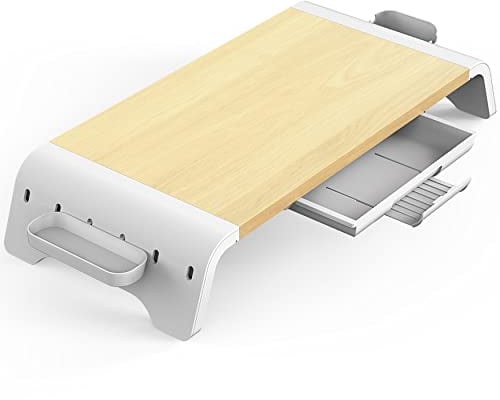 Fenge Monitorständer, Bildschirmständer aus Holz für Monitor Laptop Fernseher, Monitor Stand mit Schublade und Telefonhalter, Keine Installation, 52x23,5x8,9cm, Buchefarben