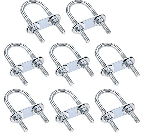 sourcing map Round U-Bolts 8 Sets 0.98(25mm) Inner Width 70mm Length Steel M6 with Nut, Plate, Washer