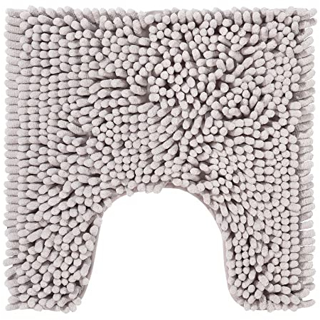 PANA® Chenille WC Vorleger mit U-Ausschnitt für Klo (45x45 cm) • Rutschfester Klo Vorleger mit Ausschnitt • Badezimmer-Teppich Toilette • Bad-Vorleger waschbar • Farbe: Beige