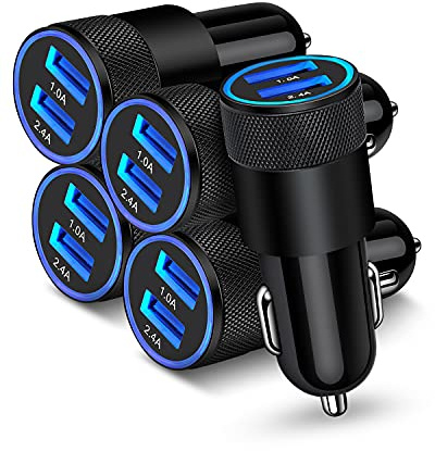[5pcs] Car Charger Adapter, USB Multi Port Cigarette Lighter Fast Charging