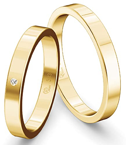 JC Trauringe Gelbgold 333 Paarpreis Eheringe Gold I Verlobungsringe Gold breit 3,0 mm I Partnerringe mit Gravur in edler Schatulle I 2 Hochzeitsringe Herrenring & Damenring mit Stein I Profil 00