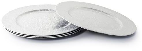 Rammento Set of 4 Charger Plates 33cm Round Charger Plates Underplates (33cm Round Silver Shiny)