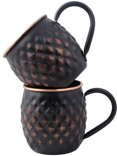 Staglife 16 Oz Rustic Black Copper Cups Moscow Mule Mugs, 100% Genuine Pure Solid Copper Cup for Drinking Moscow Mules Real Solid Copper Mug Set of 2 Gifts for Him, Unlined