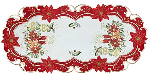 Westernlifestyle Tischläufer Tischdecke Mitteldecke Tischband Weihnachtsdecke Weihnachten gestickt Kerzen rot Weiss (35x70)