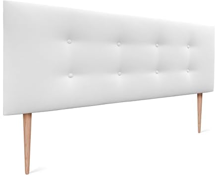 DHOME Kunstleder oder Stoff Kopfteil AQUALINE Pro mit 2 Reihen von Knöpfen gepolstertes Kopfteil Luxus Bett (160x105cm Mit Füßen (Betten 150/160), Stoff Weiß)