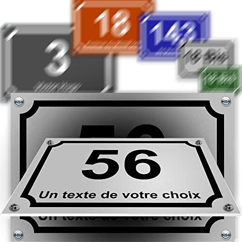 Petite plaque PVC numéro maison décorative - pour porte et boite aux lettres - collection classique : 2 lignes personnalisables