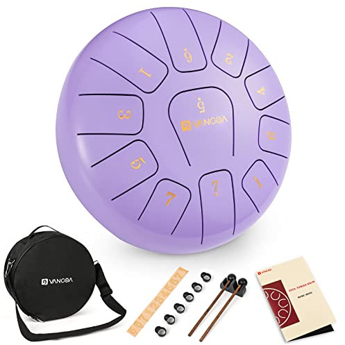 Vangoa Stahlzungentrommel Steel, Tongue Drum, 8 Zoll 11 Tone C-Dur Zungentrommel Schlagzeug Instrument für Meditation Yoga mit Schlegel Hinweis Aufkleber Finger Picks Mallet