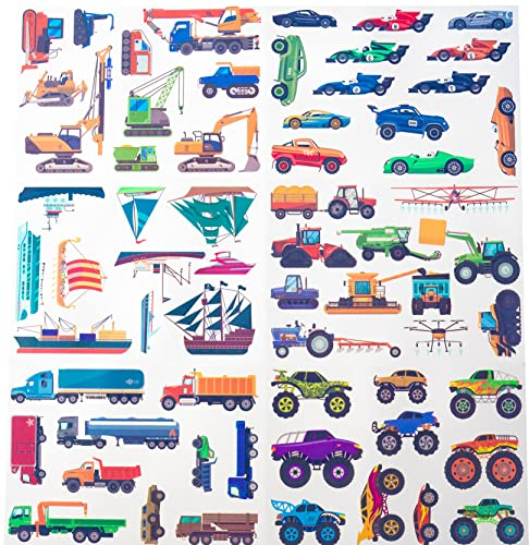 AVA LUX Tattoos, 60 VEGANE Tattoos zum Aufkleben für Kinder, hautfreundlich, plastikfrei verpackt, regional hergestellt, temporäre Tattoos, Special Machines and Cars Edition