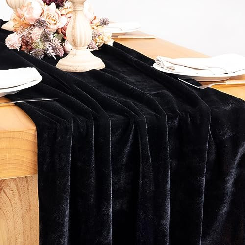Socomi Schwarzer Samt-Tischläufer, Weihnachtsdekoration, 50,8 x 305,8 cm, 3 m, luxuriöser Stoff, für Thanksgiving, Hochzeit, Neujahrsfeier, Brautparty