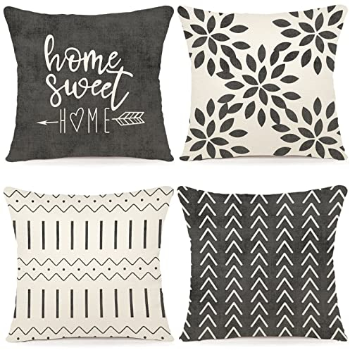 YCOLL Kissenbezug 4er Set Kissenbezüge leinen Kissenhülle Dekokissen für Sofa Gartenbett Couch Kissen 60x60cm