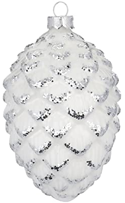 Christbaumschmuck Glas 12cm Zapfen mit Glitzer Weihnachtskugeln Tannenzapfen Glaszapfen Just White