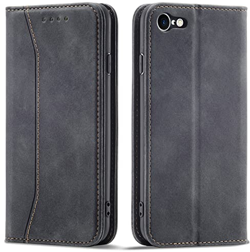 OKZone Kompatibel mit iPhone SE 2020/iPhone 8/iPhone 7 (4,7 Zoll) Hülle, Magnet Leder Tasche Handyhülle, Kartenfächer Schutzhülle, [Premium PU Leder] Flip Klappbare Magnetische Standfunktion (Schwarz)