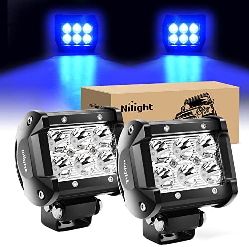 Nilight 4 Led Light Pod Blue Spot Driving Fog Light 2PCS 18W Off Road Fishing Hunting Emergency Safety Signal Deck Trailer Hunting Lights for UTV Pick-up Van Boat Tractor, 2 Years Warranty