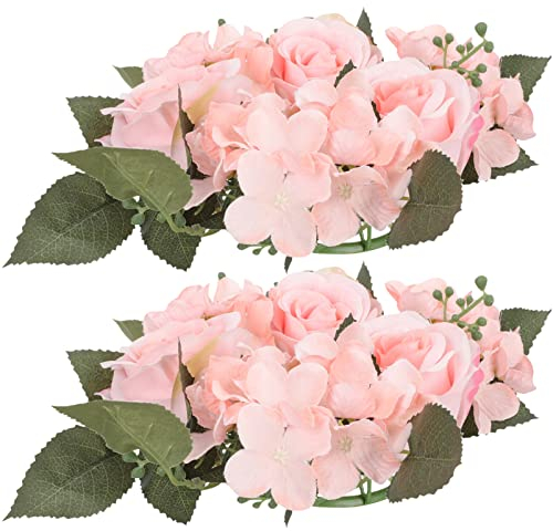 Alipis 2 Stücke Kerzenkranz Künstlicher Blumenkranz Rose Kranz Kerzenringe Dekokranz Frühlingskranz Künstliche Blumen Kerzenhalter für Hochzeit Party Frühling Tischdeko