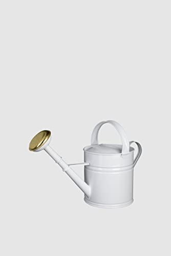 Nostalgische Gießkanne Kanne Wasserkanne Giesskanne Wasserkanne Eimerform Stahlblech lackiert galvanisiert versch. Designs und Farben (Gießkanne / 5 L Weiß, 18x45x30 cm)