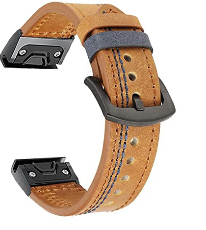 GANYUU Sport-Leder-Armband für Garmin Fenix 6X 6 Pro 5X 5 Plus 3 HR 935 945 22 26 mm EasyFit Schnellverschluss Smart Armband, 22mm Fenix 6 6Pro, Achat