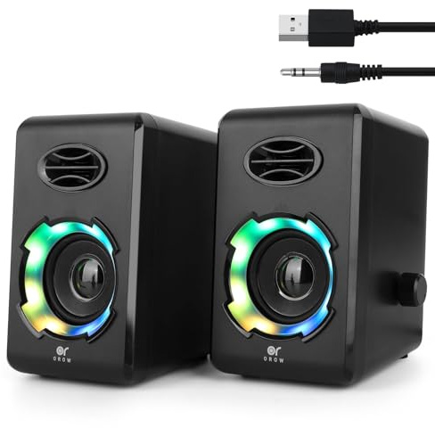 OROW PC Lautsprecher,2.1 Lautsprecher mit subwoofer,40W RGB Gaming Lautsprechers, Musik-Sync LED-Beleuchtung,Bluetooth/USB/TF/AUX Anschlüsse,Computer Lautsprechers für PC/TV (2.0 PC Lautsprecher)