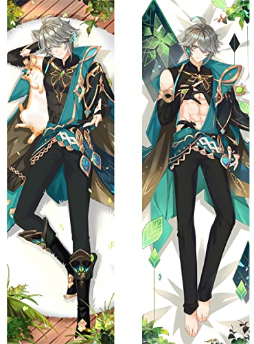 TYDEEY Für Genshin Impact Alhaitham Body Kissenbezug Kissenhülle,Anime Pillowcase Doppelseitige Umarmungskissen Bezug,Anime Doppelseitige Muster Kissenbezug Körper,Shortplush-50cm*150cm