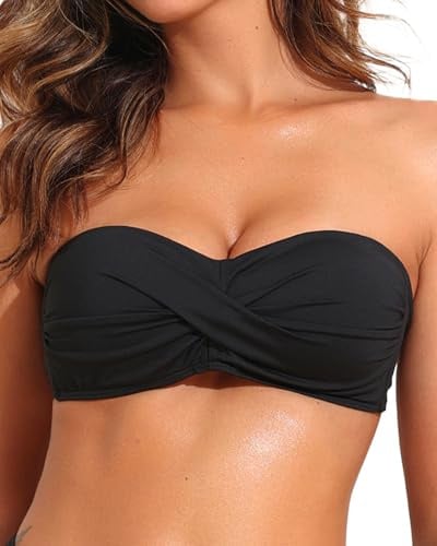 Tempt Me Women Black Twist Bandeau Bikini Top Strapless Swimsuit Top Only M