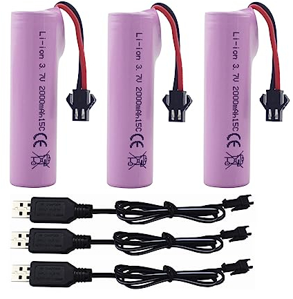 ZYGY 3PCS 3.7V 2000mah SM-2P Stecker Lithium Batterie mit USB Ladekabel für DE68 DE44 DE45W DE45 DE58 DE49 DE57 DE70 Geländefahrzeug/LKW/Tank/RC Fernbedienung Spielzeug Auto