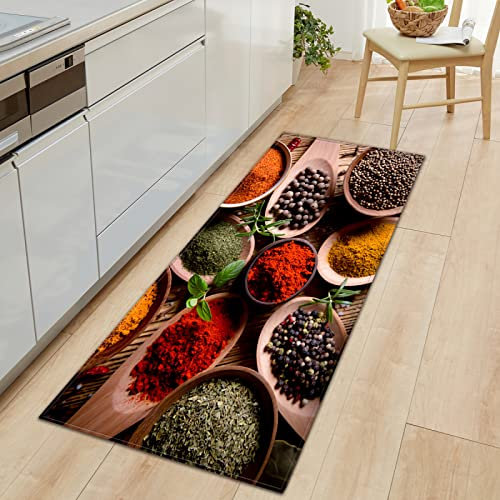 GOKSEL Küchenteppiche Farben & Gewürze Rutschfestes Küchenmatten, Saugfähig Küchenläufer, Komfort Läufer Teppich Set für Küche, Staubdicht Fußmatte 40 x 100cm