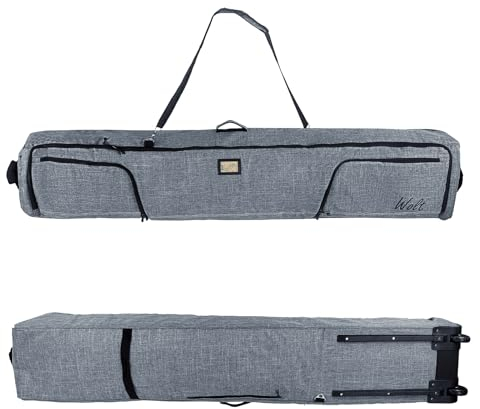 WOLT Rolling Skitasche - Gepolsterte Skitasche mit Rollen für Flugreisen für Doppelpaar Ski bis 175 cm (Grau)