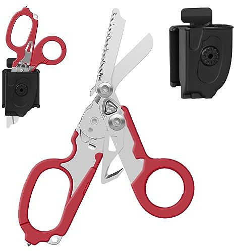 Ciseaux d'urgence avec coupe-sangle et brise-verre Pinces à ciseaux pliables en acier inoxydable, outils de sauvetage pour camping en plein air…