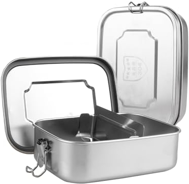 APACALI Fiambrera de metal, 2 unidades, acero inoxidable con compartimentos, 1200 ml, a prueba de fugas, caja de acero inoxidable con separación y anillo de sellado, fiambrera de metal para trabajo