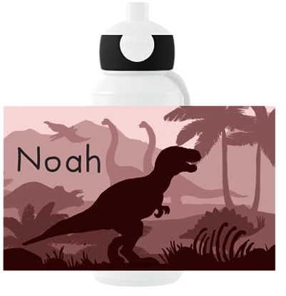 Mepal Trinkflasche Pop-up Campus Dinosaurier - Personalisierte Wasserflasche mit Namen für Kinder - Auslaufsichere Flasche für Schule - BPA-frei & Spülmaschinenfest - 400 ml - Kleiner Dino