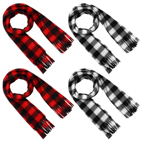 Bencailor 4 Pcs Kids Winter Scarf Kids Buffalo Plaid Scarves Christmas Warm Shawls Scarves Parent Child Scarf for Boys Girls(Classic Color)