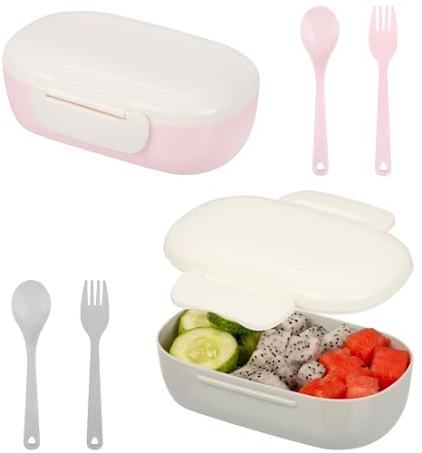 BELLE VOUS 2er Set Brotdose Pink und Grau - 400ml Lunchbox für Erwachsene, Kinder & Jugendliche - Brotzeitbox - Butterbrotdose - Frühstücksbox mit Löffeln für Schule, Arbeit & Ausflüge