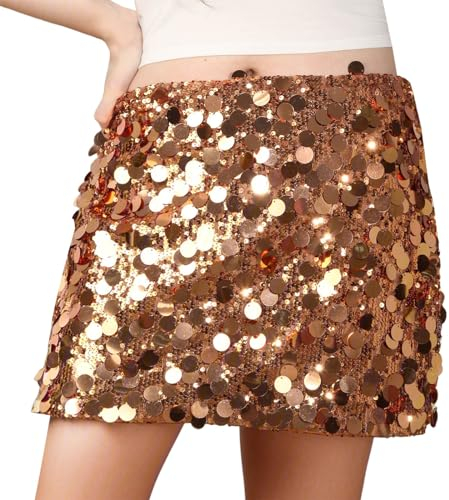 Damen Rock Kurz Paillettenrock Sexy Minirock Röcke Für Damen Elegant mit Pailletten Bodycon Glitzer Rock für Party Club Fest Karneval Faschingskostüme Gold S