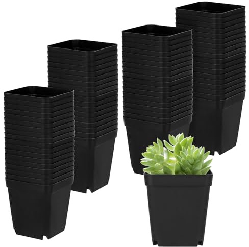 JIAYUET 80 PCS 7cm Square Plastic Plant Pots, Small Black Garden Flower Planter Pots for Succulents, Cuttings