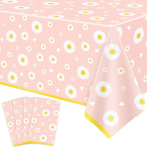 4 Stück Einweg Gänseblümchen Tischtuch Blume Tischtuch Party Tischdecke Gänseblümchen Themed Tabelle Tischabdeckung Wasserdicht Tischtuch für Brautpartys Geburtstag Dekorationen 130 x 220 cm