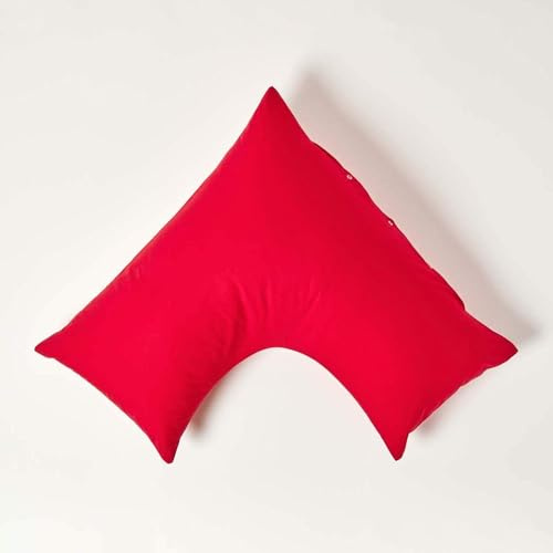 HOMESCAPES Red Pure Egyptian Cotton V-Shape Pillowcase 200 TC 400 Thread Count Percale Equivalent Pillow Case For Nursing Pregnancy and Elderly Pack of 2