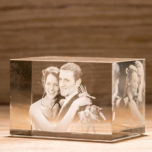 Rettangolo di Cristallo Personalizzato con Foto - Incisione 3D a Laser - Idea Regalo Personalizzabile con Fotografia e Scritta per Famiglia, Festa della Mamma, del Papà, Fidanzati - R80 8x5x5 cm