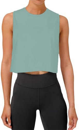 REORIA Damen Crop Tops Workout Tops Lose Ärmellose Cropped Muscle Tank Open Back Shirts Hellgrün S