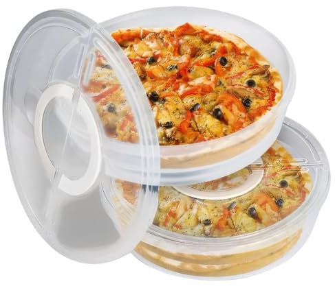 2Pcs Pizza Storage Container 12'' Pie Carrier Reusable Pizza Container with Lid ＆ Handle Clear Cookie Container Round Food Storage Container for Cake Cheesecake Tortilla Pizza Container For Leftover P
