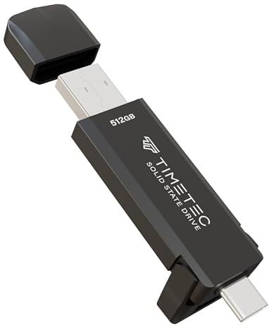 Timetec Portable External SSD USB3.2 Gen2 Type C Ultra-Light Mini External Solid State Drive with USB C to A Cable/USB A to C adapter Desktops/Laptop/Mac/Mobile (512GB Pro)