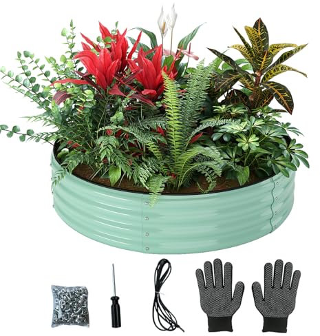 Pflanzgefäß aus verzinktem Metall, rund, Hochbeet, für Gartenarbeit, Outdoor, 6 x 0,6 x 0,3 m, Pflanzgefäß, Pflanzkasten, Hochbeet, rund, verzinkter Pflanzgefäß, Outdoor, Metall-Feuerstelle, Grün