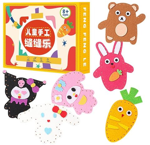 Kinder-Nähset, Puppen-Nähset für Kinder, 6 einfache -Projekte mit Stofftierpuppen, -Filzprojekt-Set für Mädchen ab 8 Jahren, vollständige Anleitung mit Anleitung und Filzmaterialien für kreativen Spaß